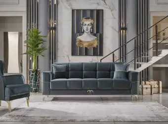 Canapea extensibila 3 locuri cu lada de depozitare Clara, negru